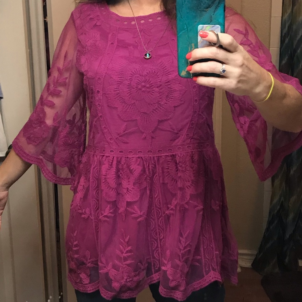 Fuschia Beautiful Flowy Lace Blouse